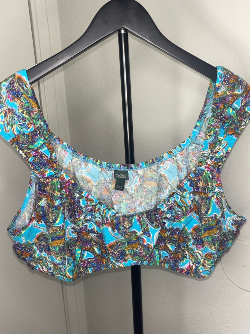 Wildflowers Turquoise Multicolor Scoop Crop Camisole